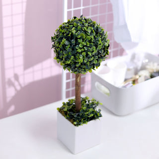 Create a Serene Atmosphere with the 16" Green Artificial Boxwood Topiary Ball Tree in White Planter Pot
