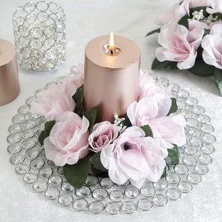 Elegant Blush Silk Rose Flower Candle Ring Wreaths