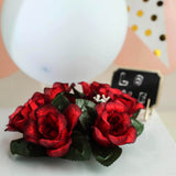 4 Pack | 3inches Black/Red Artificial Silk Rose Flower Candle Ring Wreaths