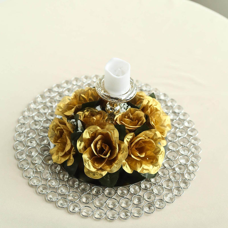 4 Pack | 3inch Gold Artificial Silk Rose Flower Candle Ring Wreaths