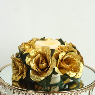 Add a Touch of Elegance with Gold Artificial Silk Rose Candle Ring Wreaths