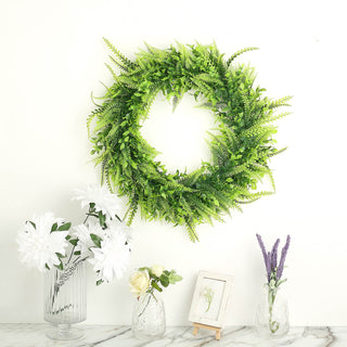 Add a Fresh and Vibrant Touch to Your Event Decor with 2 Pack | 22" Green Artificial Lifelike Boxwood Fern Mix Spring Wreaths