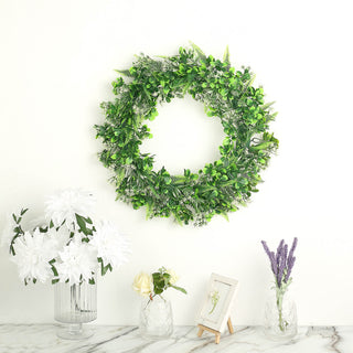 Add a Refreshing Flair to Your Event Decor with 2 Pack | 22" White/Green Artificial Lifelike Boxwood Fern Mix Spring Wreaths