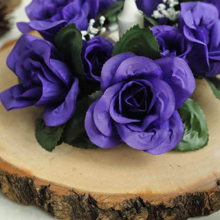 Create Unforgettable Events with Purple Artificial Silk Rose Flower Candle Ring Wreaths