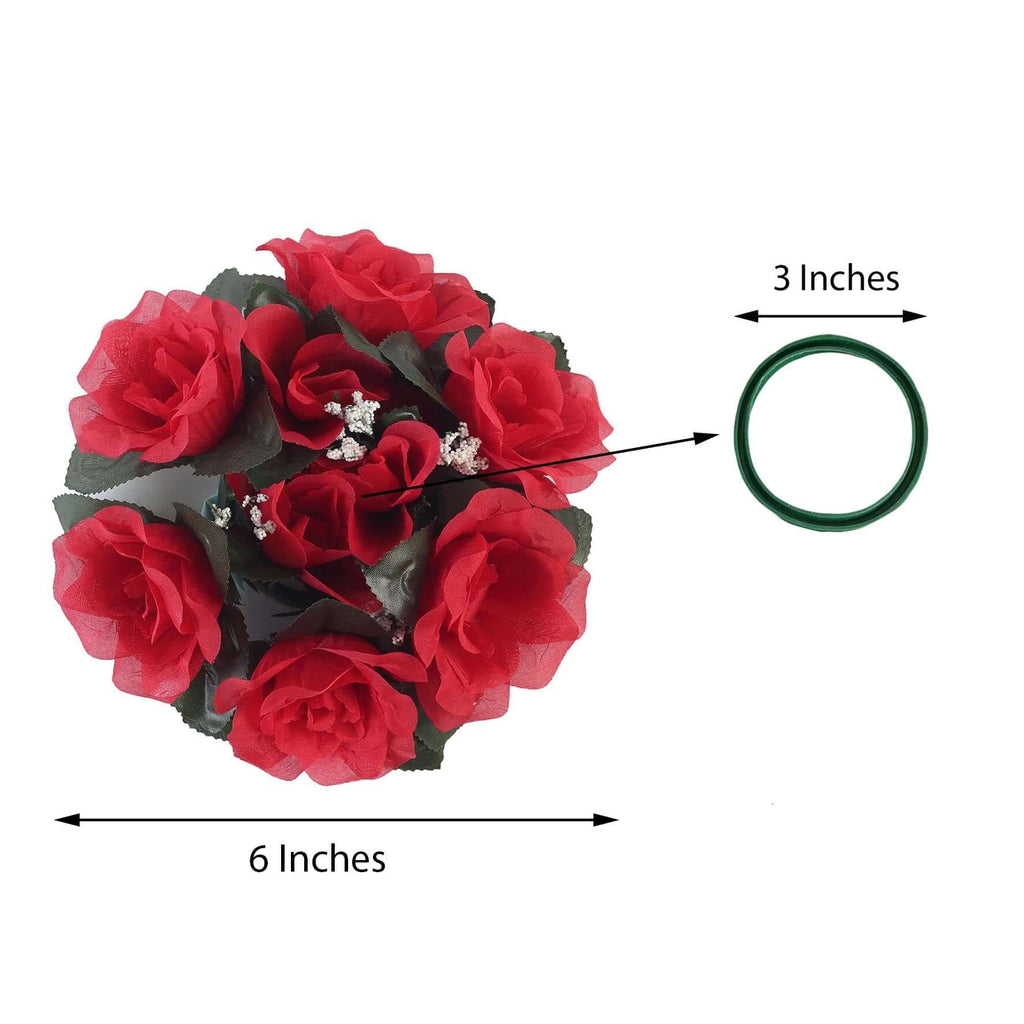 4 Pack 3" Red Silk Rose Flower Candle Ring