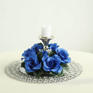 Elevate Your Event Décor with Royal Blue Artificial Silk Rose Flower Candle Ring Wreaths
