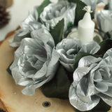 4 Pack | 3inches Silver Artificial Silk Rose Flower Candle Ring Wreaths#whtbkgd