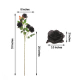 2 Bouquets | 33inch Tall Black Artificial Silk Rose Flower Bush Stems