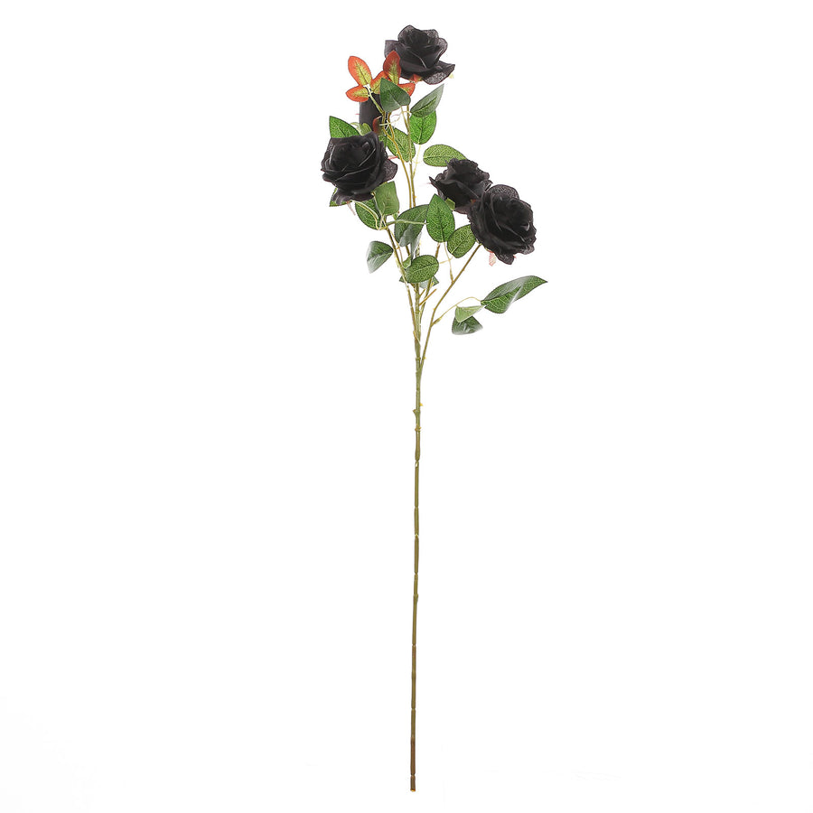 2 Bouquets | 33inch Tall Black Artificial Silk Rose Flower Bush Stems
