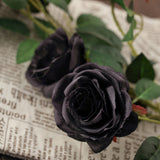 2 Bouquets | 33inch Tall Black Artificial Silk Rose Flower Bush Stems#whtbkgd