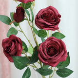 2 Bouquets | 33inches Tall Burgundy Artificial Silk Rose Flower Bush Stems