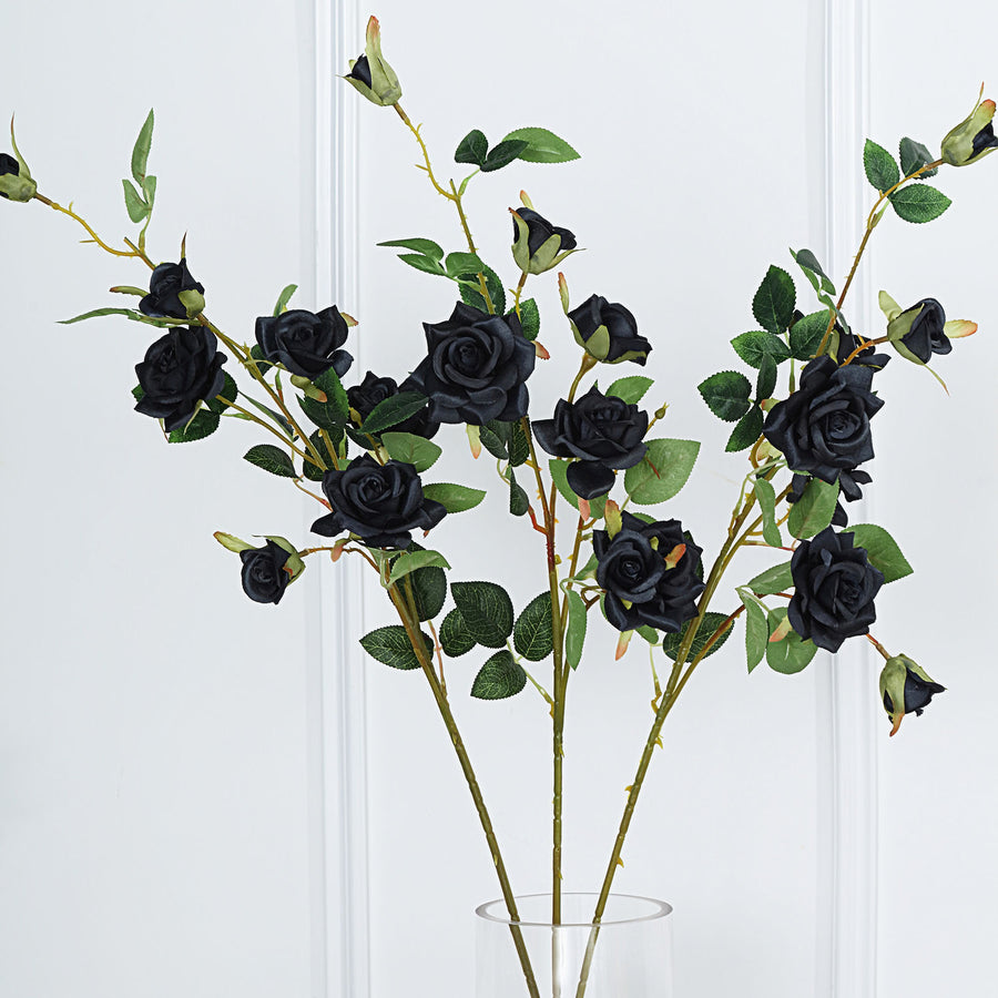 2 Stems | 38inch Tall Black Artificial Silk Rose Flower Bouquet Bushes#whtbkgd