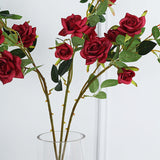 2 Stems | 38inch Tall Burgundy Artificial Silk Rose Flower Bouquet Bushes#whtbkgd