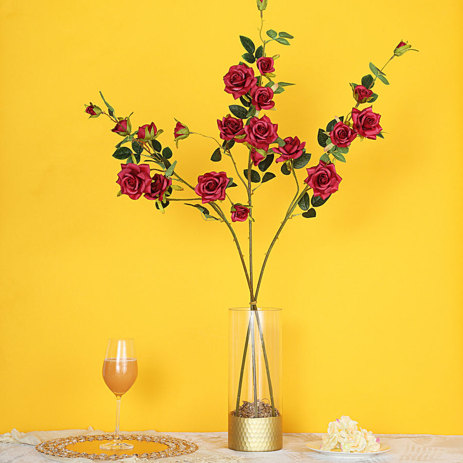 2 Stems | 38inch Tall Burgundy Artificial Silk Rose Flower Bouquet Bushes