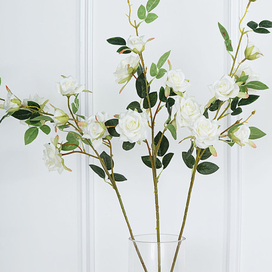 2 Stems | 38inch Tall Cream Artificial Silk Rose Flower Bouquet Bushes#whtbkgd