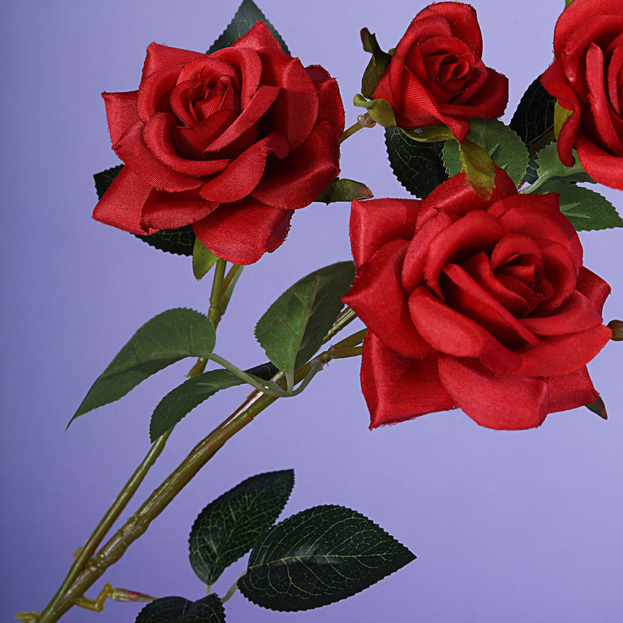 2 Stems | 38" Tall Artificial Red Rose Bouquet, Realistic Silk Flower Arrangements