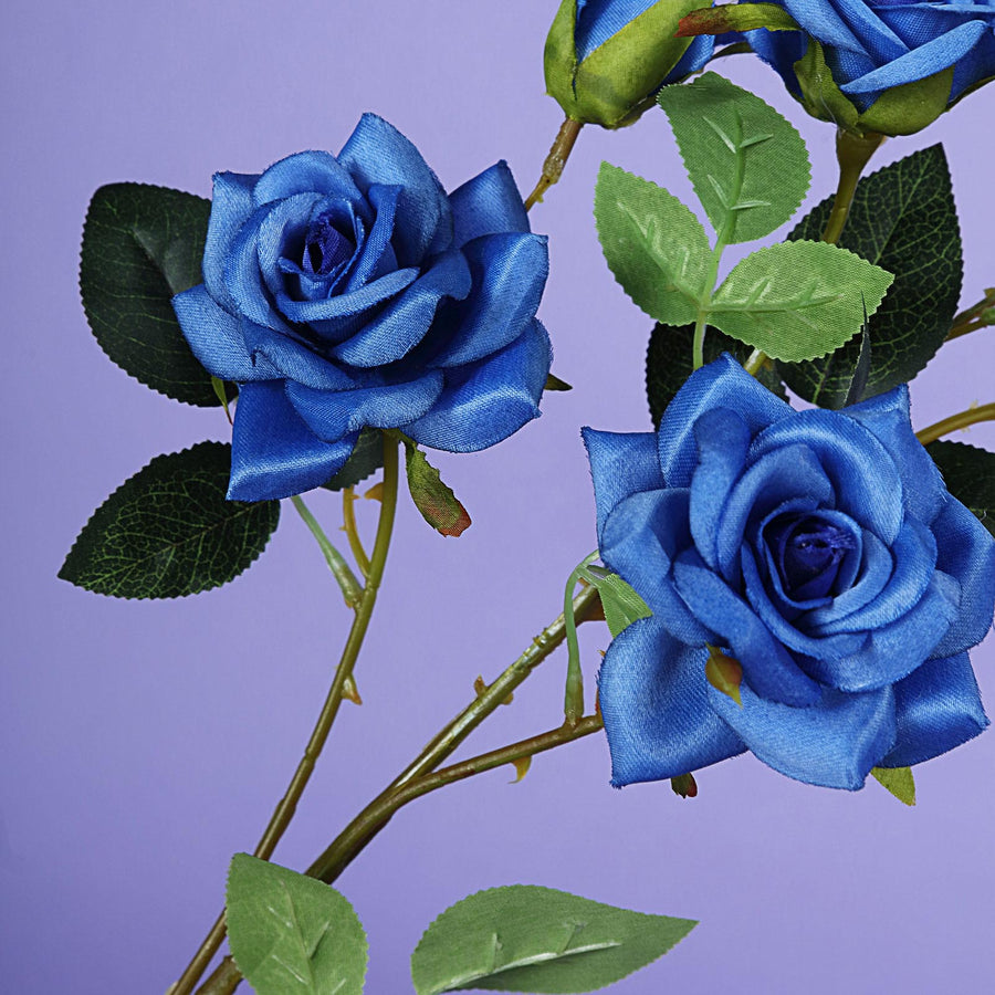 2 Stems | 38inch Tall Royal Blue Artificial Silk Rose Flower Bouquet Bush