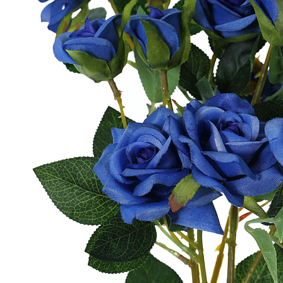 2 Stems | 38inch Tall Royal Blue Artificial Silk Rose Flower Bouquet Bush