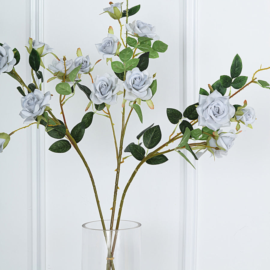 2 Stems | 38inch Tall Silver Artificial Silk Rose Flower Bouquet Bushes#whtbkgd
