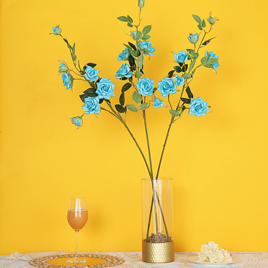 2 Stems | 38inch Tall Turquoise Artificial Silk Rose Flower Bouquet Bush