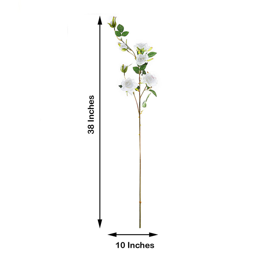 2 Stems | 38inch Tall White Artificial Silk Rose Flower Bouquet Bushes