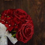 2 Bushes | Burgundy Artificial Silk Rose & Hydrangea Flower Bouquets