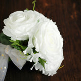 2 Bushes | White Artificial Rose and Hydrangea Mixed Flowers, Silk Wedding Bridal Bouquets