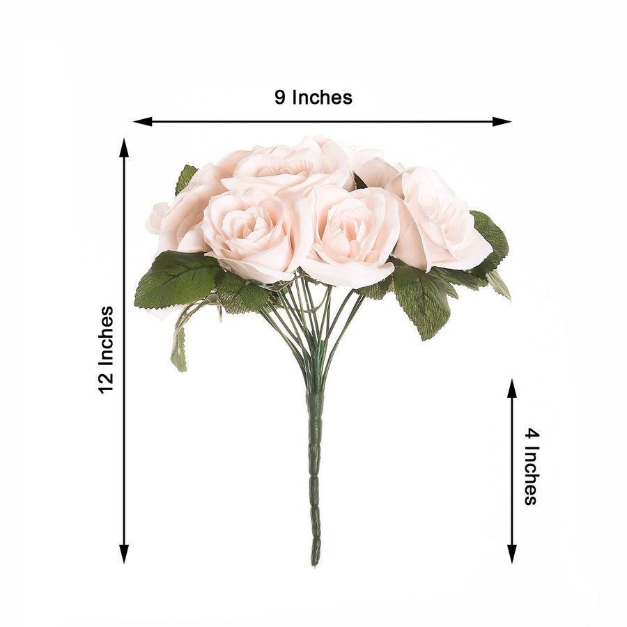12inch Blush/Rose Gold Artificial Velvet-Like Rose Flower Bouquet Bush