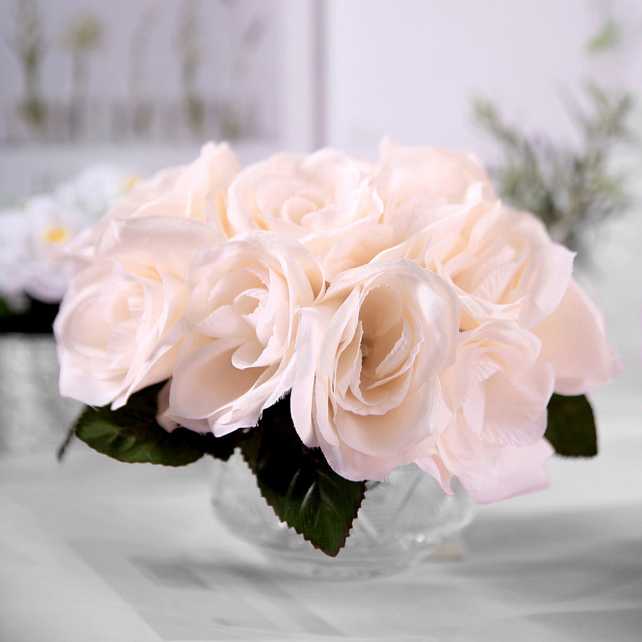 12inch Blush/Rose Gold Artificial Velvet-Like Rose Flower Bouquet Bush#whtbkgd