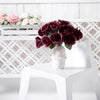 12inches Burgundy Artificial Velvet-Like Fabric Rose Flower Bouquet Bush