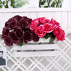 12inches Burgundy Artificial Velvet-Like Fabric Rose Flower Bouquet Bush