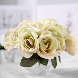 12inches Champagne Artificial Velvet-Like Fabric Rose Flower Bouquet Bush#whtbkgd