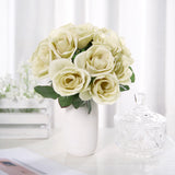 12inches Champagne Artificial Velvet-Like Fabric Rose Flower Bouquet Bush