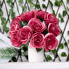 12inches Fuchsia Artificial Velvet-Like Fabric Rose Flower Bouquet Bush