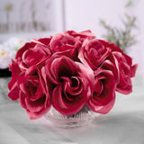 12inches Fuchsia Artificial Velvet-Like Fabric Rose Flower Bouquet Bush#whtbkgd