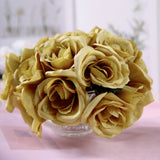 12inches Gold Artificial Velvet-Like Fabric Rose Flower Bouquet Bush#whtbkgd