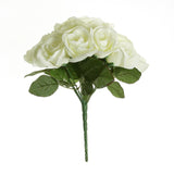 12inches Ivory Artificial Velvet-Like Fabric Rose Flower Bouquet Bush