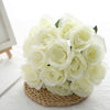 12inches Ivory Artificial Velvet-Like Fabric Rose Flower Bouquet Bush#whtbkgd