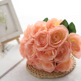 12inches Peach Artificial Velvet-Like Fabric Rose Flower Bouquet Bush#whtbkgd