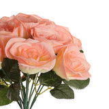 12inches Peach Artificial Velvet-Like Fabric Rose Flower Bouquet Bush