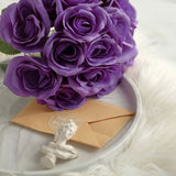 12inches Purple Artificial Velvet-Like Fabric Rose Flower Bouquet Bush