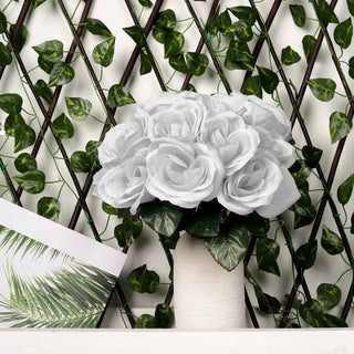 Versatile and Affordable Silver Artificial Velvet-Like Fabric Rose Flower Bouquet Bush