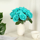 12inch Turquoise Artificial Velvet-Like Fabric Rose Flower Bouquet Bush