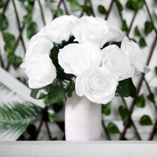 12" White Artificial Velvet Rose Flower Bouquet Bush