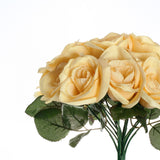 12inches Yellow Artificial Velvet-Like Fabric Rose Flower Bouquet Bush