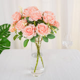 2 Bushes | 18inch Real Touch Blush Rose Gold Artificial Rose Flower Bouquet, Silk Long Stem Flower