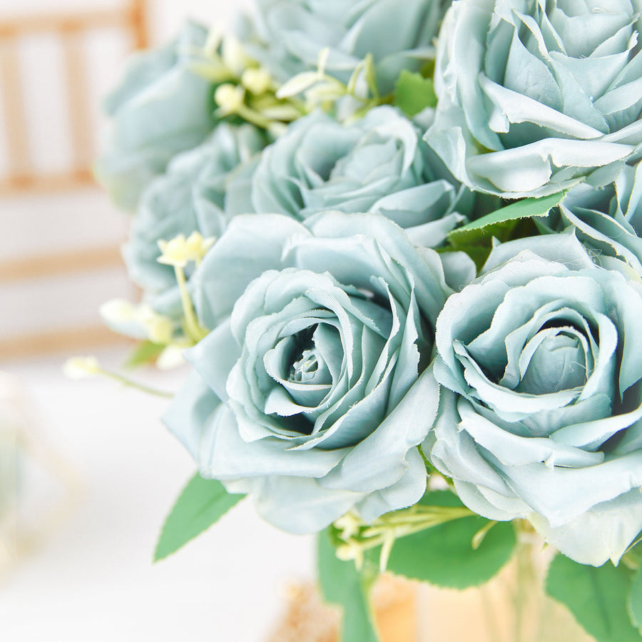 2 Bushes | 18inch Real Touch Dusty Blue Artificial Rose Flower Bouquet, Long Stem Flower#whtbkgd