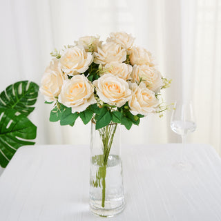 Add Elegance to Your Space with Real Touch Cream Artificial Rose Flower Bouquet