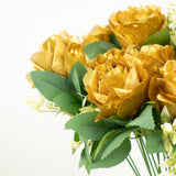 2 Bushes | 18inch Real Touch Gold Artificial Rose Flower Bouquet, Silk Long Stem Flower #whtbkgd