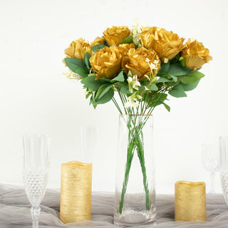 Add Elegance with Real Touch Gold Artificial Rose Bouquet